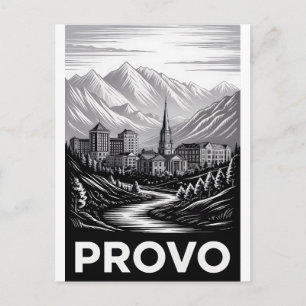 Cartes Pour Fêtes Annuelles Paysage de Provo Utah Noir Blanc Gravure sur Bois