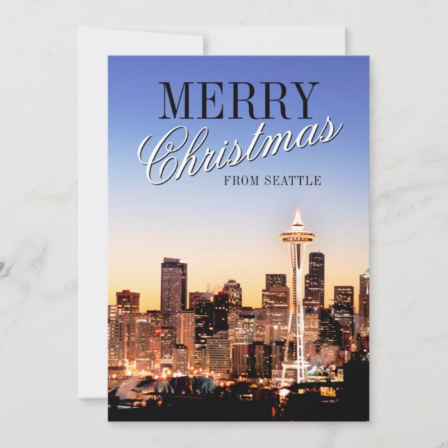 Cartes Pour Fêtes Annuelles Paysage de Seattle à Noël (Devant)