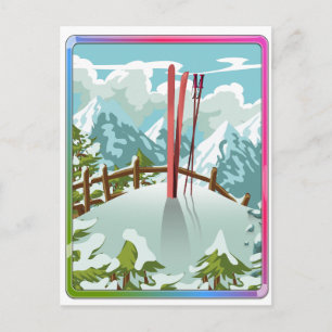 Cartes Pour Fêtes Annuelles Paysage de ski dessin animé