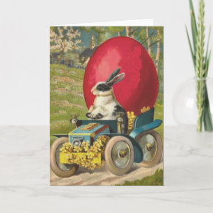 Cartes Pour Fêtes Annuelles Paysage de voiture d'oeuf de lapin de Pâques