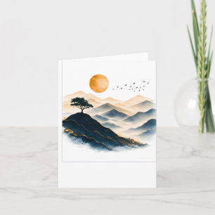 Cartes Pour Fêtes Annuelles Paysage des Montagnes du Soleil Doré Vacances Sa