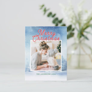 Cartes Pour Fêtes Annuelles Paysage d'hiver à l'aquarelle avec une photo