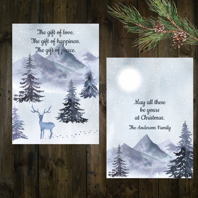 Cartes Pour Fêtes Annuelles Paysage d'hiver à l'aquarelle en nuances de bleu  (Créateur téléchargé)