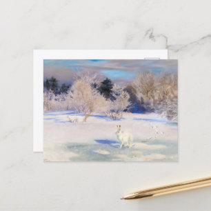 Cartes Pour Fêtes Annuelles Paysage d'hiver avec un lièvre blanc par B. Liljef