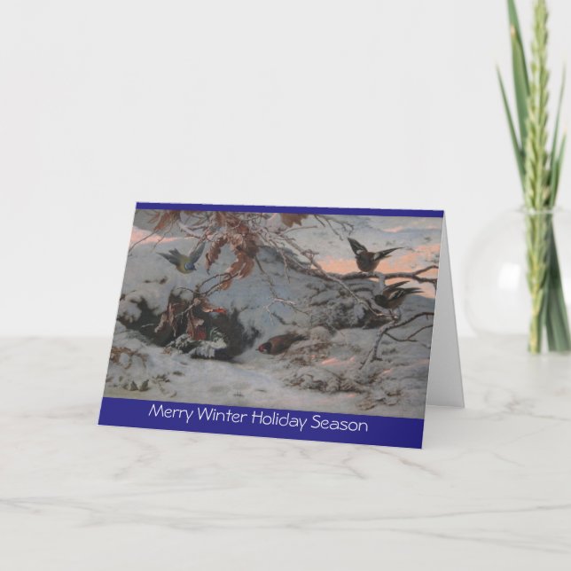 Cartes Pour Fêtes Annuelles Paysage d'hiver de Noël avec oiseaux voeux de Nouv (Devant)
