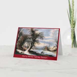 Cartes Pour Fêtes Annuelles Paysage d'hiver de Noël traditionnel Salutation de