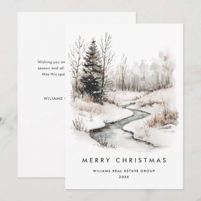 Cartes Pour Fêtes Annuelles Paysage d'hiver Pine de Noël Entreprise (Devant / Derrière)