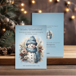 Cartes Pour Fêtes Annuelles Paysage d'hiver vibrant Bonhomme de neige Bleu giv