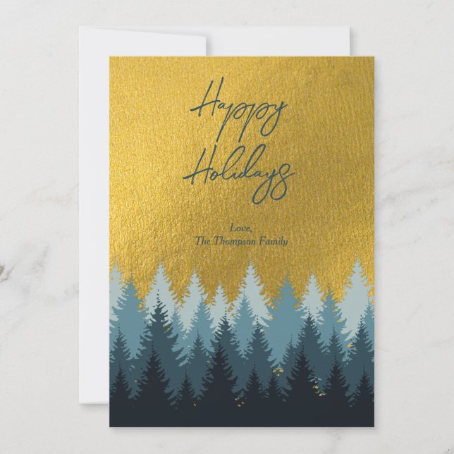 Cartes Pour Fêtes Annuelles Paysage doré d'arbres forestiers Joyeuses Fêtes  (Devant)