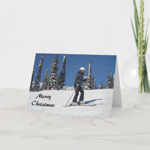 Cartes Pour Fêtes Annuelles Paysage enneigé avec skieuse