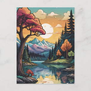 Cartes Pour Fêtes Annuelles Paysage ensoleillé enchanté Lakeside Serenity