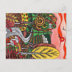 Cartes Pour Fêtes Annuelles Paysage fantaisiste d'automne Art folklorique Dess