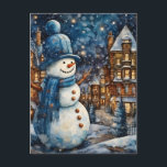 Cartes Pour Fêtes Annuelles Paysage féerique de ville enneigée en hiver<br><div class="desc">Bonhomme de neige chaleureux et joyeux saluant les passants avec un sourire amical, répandant la joie de l'hiver et apportant des sourires et du plaisir à tous ceux qui le rencontrent.</div>