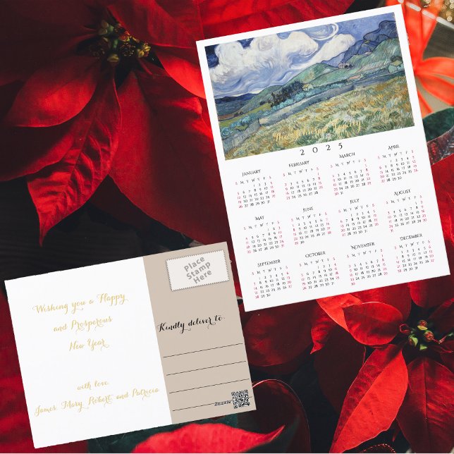 Cartes Pour Fêtes Annuelles Paysage France Vincent Van Gogh Calendrier 2025 (Landscape France Vincent Van Gogh 2025 Calendar Holiday Postcard)
