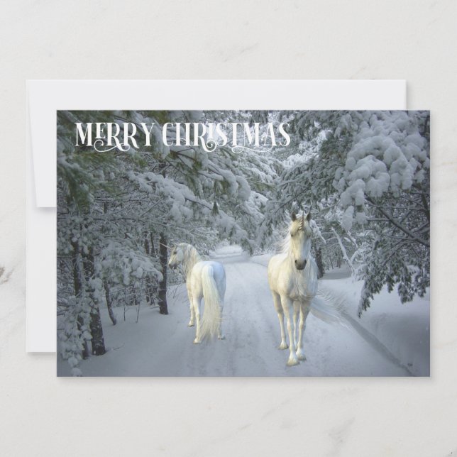 Cartes Pour Fêtes Annuelles Paysage hivernal de fantaisie de licorne de Noël (Devant)