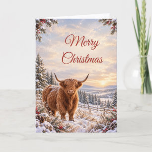 Cartes Pour Fêtes Annuelles Paysage hivernal de Noël de la campagne avec une v