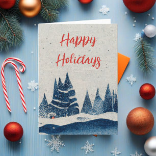 Cartes Pour Fêtes Annuelles Paysage hivernal dessin forêt bleu marine