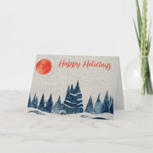 Cartes Pour Fêtes Annuelles Paysage hivernal dessin forêt bleu marine