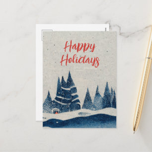 Cartes Pour Fêtes Annuelles Paysage hivernal dessin forêt bleu marine 