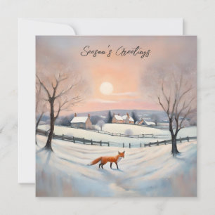 Cartes Pour Fêtes Annuelles Paysage hivernal élégant du renard dans la neige à