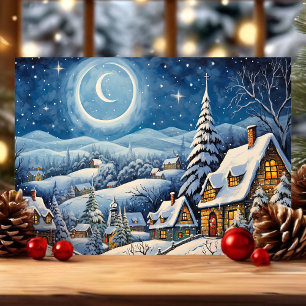 Cartes Pour Fêtes Annuelles Paysage hivernal féérique de Noël sous la lune enn