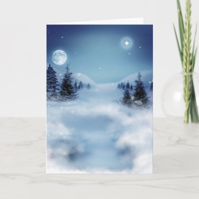 Cartes Pour Fêtes Annuelles Paysage hivernal merveilleux la nuit (Devant)