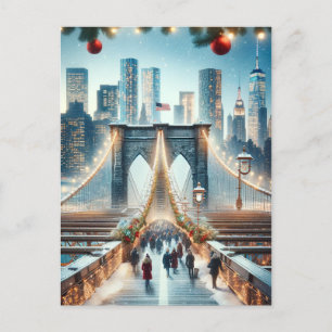 Cartes Pour Fêtes Annuelles Paysage hivernal. Pont de Brooklyn - New York