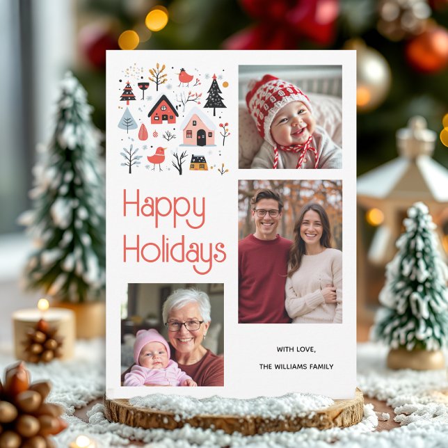 Cartes Pour Fêtes Annuelles Paysage hivernal scandinave avec maisons Noël (Créateur téléchargé)