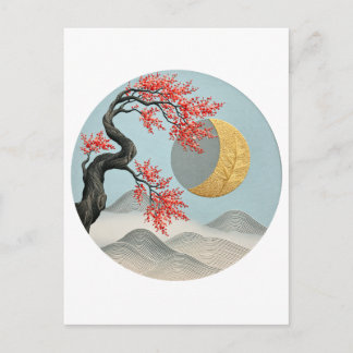 Cartes Pour Fêtes Annuelles Paysage lunaire minimaliste de cerisier japonais