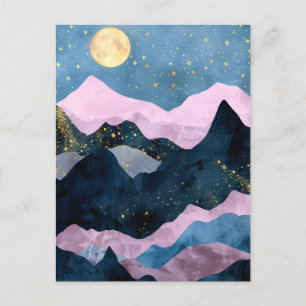 Cartes Pour Fêtes Annuelles Paysage lunaire minimaliste étoilé de montagne val