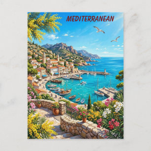 Cartes Pour Fêtes Annuelles paysage méditerranéen avec vue sur la mer