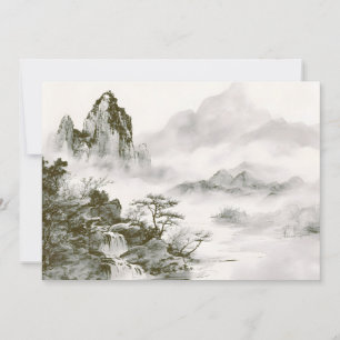 Cartes Pour Fêtes Annuelles Paysage minimaliste de montagne zen à l'encre brum