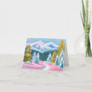 Cartes Pour Fêtes Annuelles Paysage montagneux pastel en scène hivernale   Tra