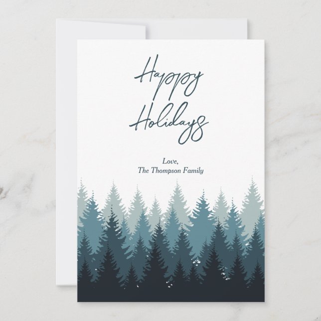 Cartes Pour Fêtes Annuelles Paysage Rustique d'Arbres de Forêt Joyeuses Fêtes  (Devant)