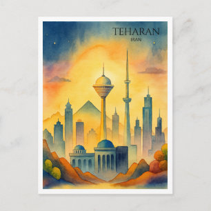 Cartes Pour Fêtes Annuelles Paysage urbain à l'aquarelle de Téhéran Iran