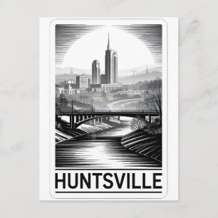 Cartes Pour Fêtes Annuelles Paysage urbain de Huntsville Alabama en noir et bl