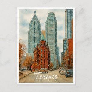 Cartes Pour Fêtes Annuelles Paysage urbain de Toronto Canada Aquarelle vintage