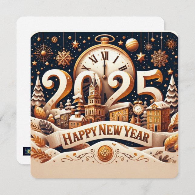 Cartes Pour Fêtes Annuelles Paysage urbain doré à rebours (Devant / Derrière)