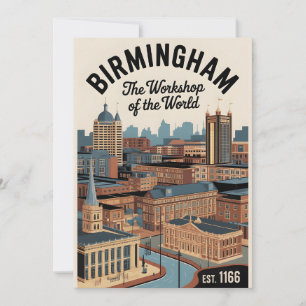 Cartes Pour Fêtes Annuelles Paysage urbain rétro de Birmingham Angleterre pour