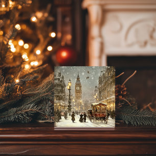 Cartes Pour Fêtes Annuelles Paysage urbain vintage de Londres en hiver à Noël