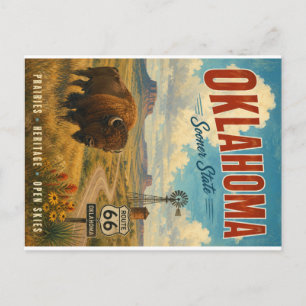 Cartes Pour Fêtes Annuelles Paysage vintage de la route 66 en Oklahoma avec bi