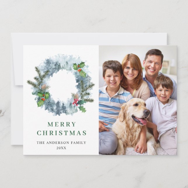 Cartes Pour Fêtes Annuelles Paysage Wreath Christmas Forest 4 PHOTO Salutation (Devant)