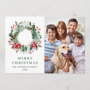 Cartes Pour Fêtes Annuelles Paysage Wreath Holly Berry Pine 3 PHOTO Salutation
