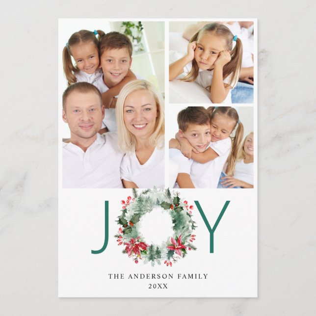 Cartes Pour Fêtes Annuelles Paysage Wreath Holly Berry Pine PHOTO Salutation (Devant)