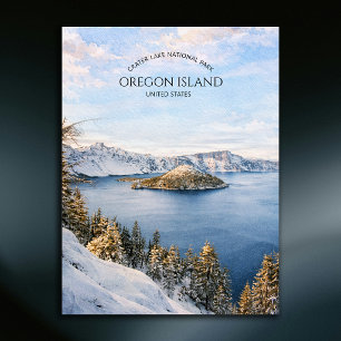 Cartes Pour Fêtes Annuelles Paysages à l'aquarelle du lac Crater Oregon île