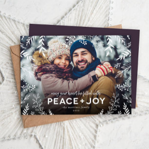 Cartes Pour Fêtes Annuelles Peace and Joy Botanical Overlay Photo