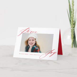 Cartes Pour Fêtes Annuelles Peace And Joy Moderne Calligraphie Rouge Script Ph