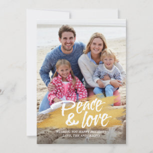 Cartes Pour Fêtes Annuelles Peace and Love Gold Brush Stroke Christmas Photo