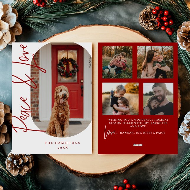 Cartes Pour Fêtes Annuelles Peace and Love Modern Minimalist Card burgundy (Créateur téléchargé)