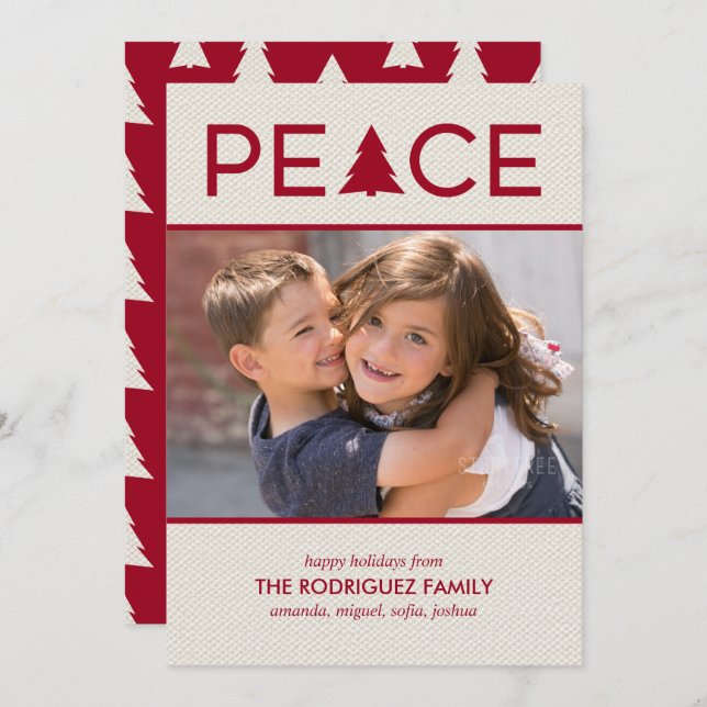 Cartes Pour Fêtes Annuelles Peace Custom Photo Holiday Tree Maroon Beige (Devant / Derrière)